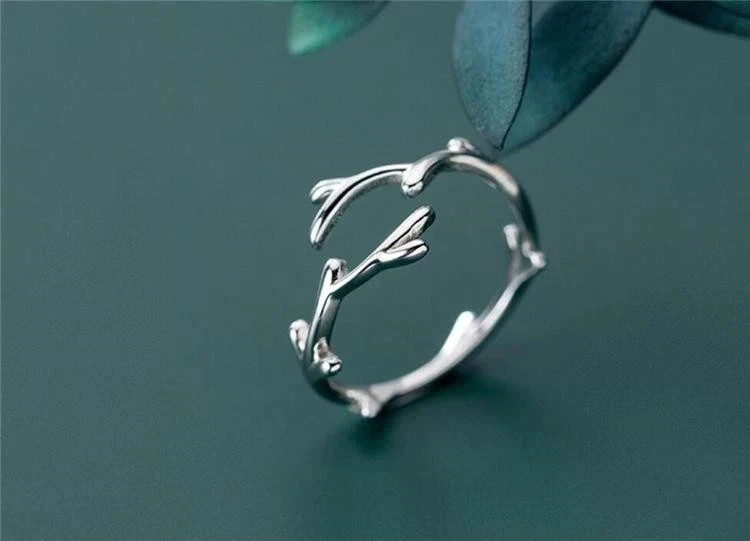 925 Sterling Silver Leaf Branch Open Ring – Simple Fashion Adjustable Jewelry