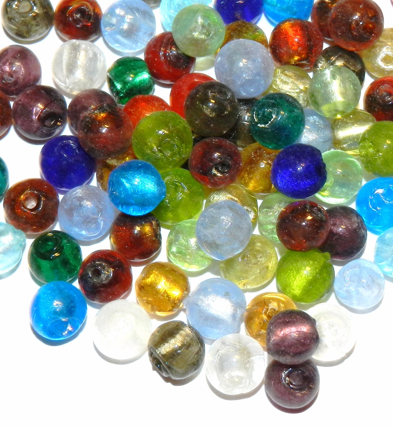 G3515 Assorted Color Silver Foil-Lined 8mm Round Glass Bead Mix 25pc