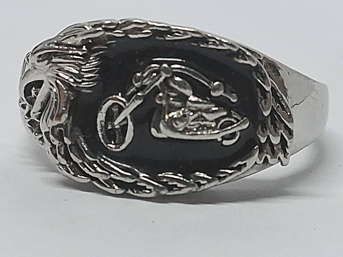 Freedom’s Ride” Men’s Biker Ring – Stainless Steel, Black Onyx, Eagle & Chopper