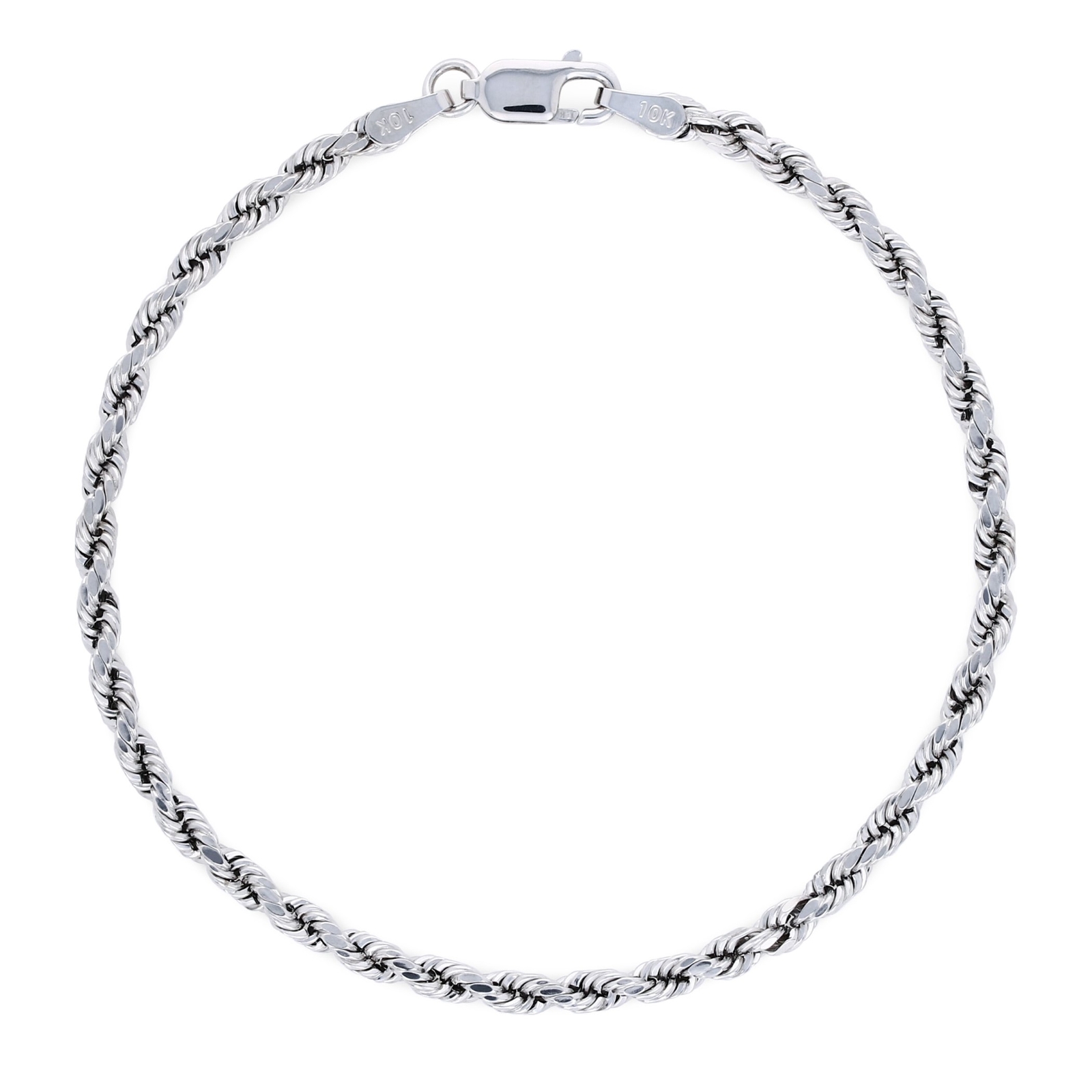 10K White Gold 3mm Diamond Cut Rope Bracelet Mens Womens 7″ 7.5″ 8″ 8.5″ 9″