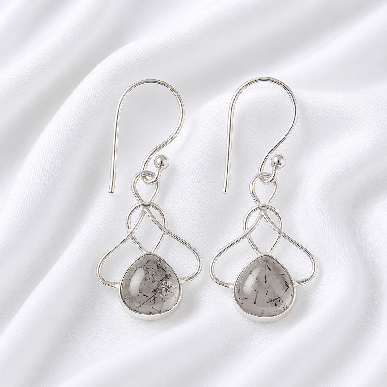 Black Rutile Gemstone 925 Sterling Silver Handmade Earring .1.50″ For Women
