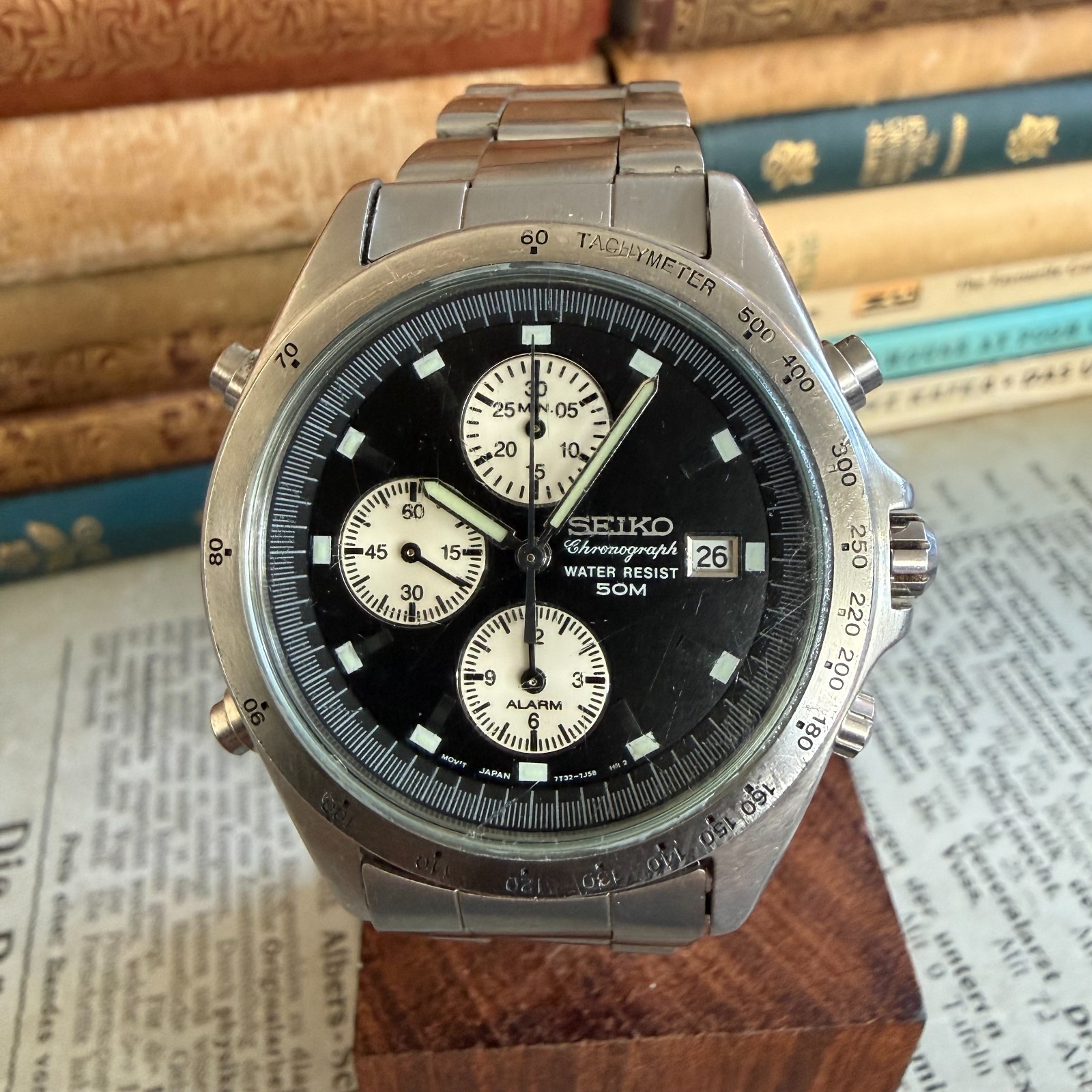 Vintage Seiko 7T32-7F80 Reverse Panda Chronograph Alarm SDWE01P1 Quartz 1991