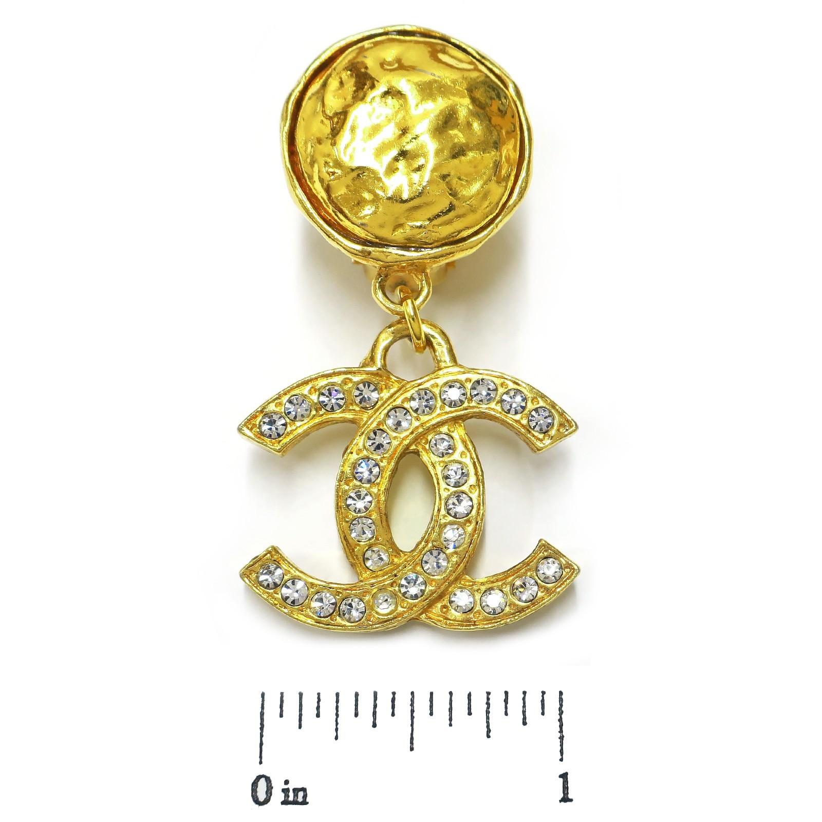 CHANEL Gold Plated CC Logos Rhinestone Swing Vintage Earrings #1399c Rise-on