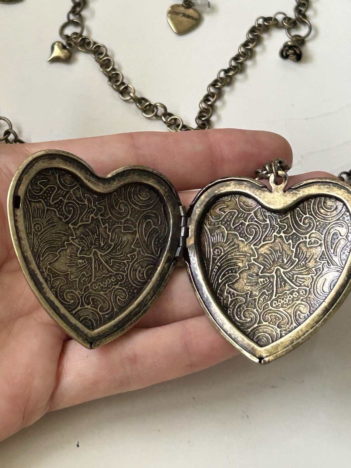 Betsey Johnson Enameled French Bulldog Dog Heart Locket Charm Necklace Signed