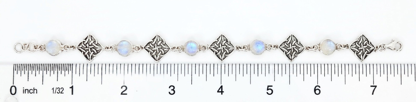 Vintage 925 Sterling Silver Rainbow Moonstone Celtic Knotwork Weave Bracelet
