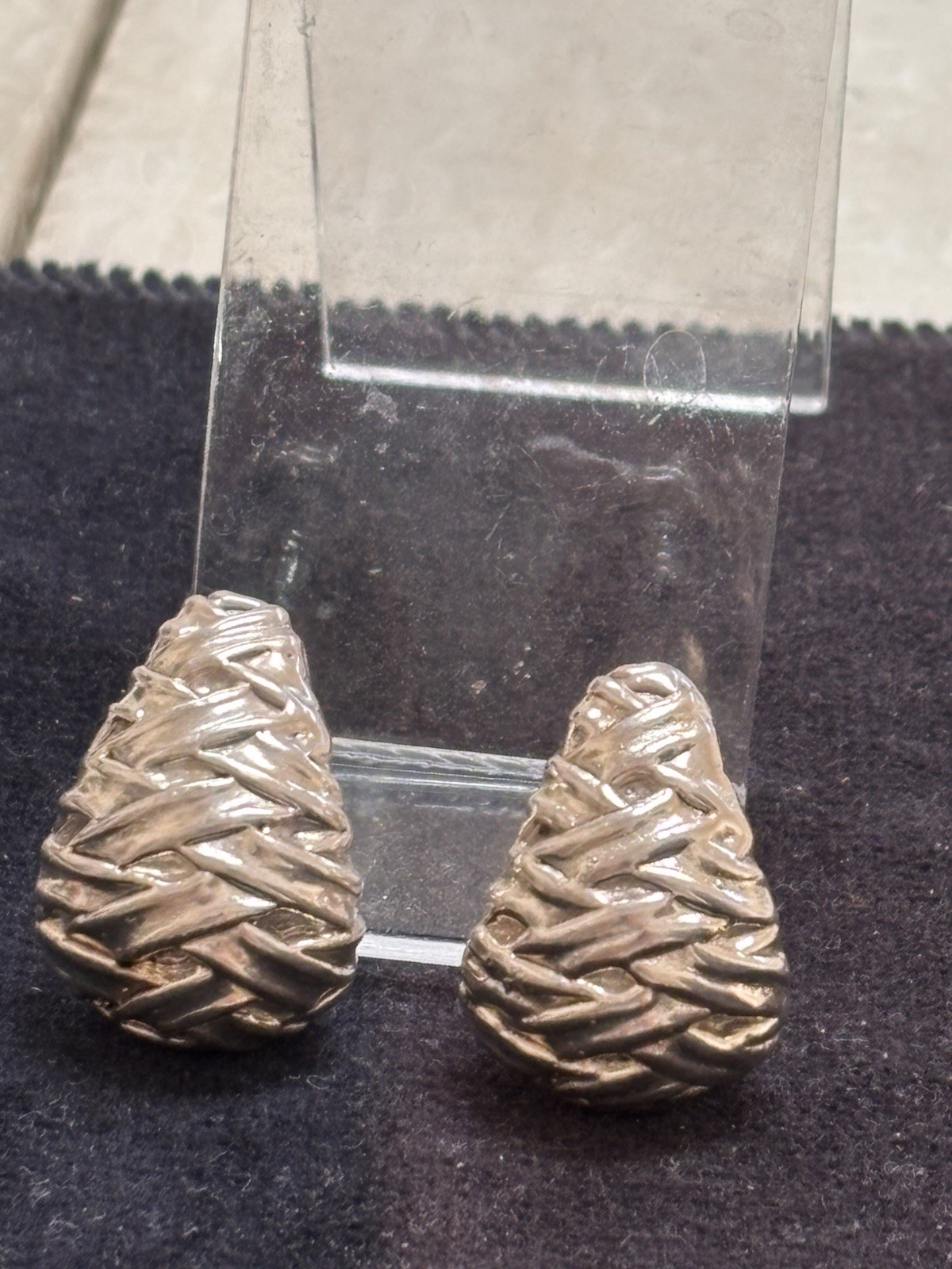 E&L ISRAEL ELECTROFORM CROSS HATCH WEAVE CLIP EARRINGS