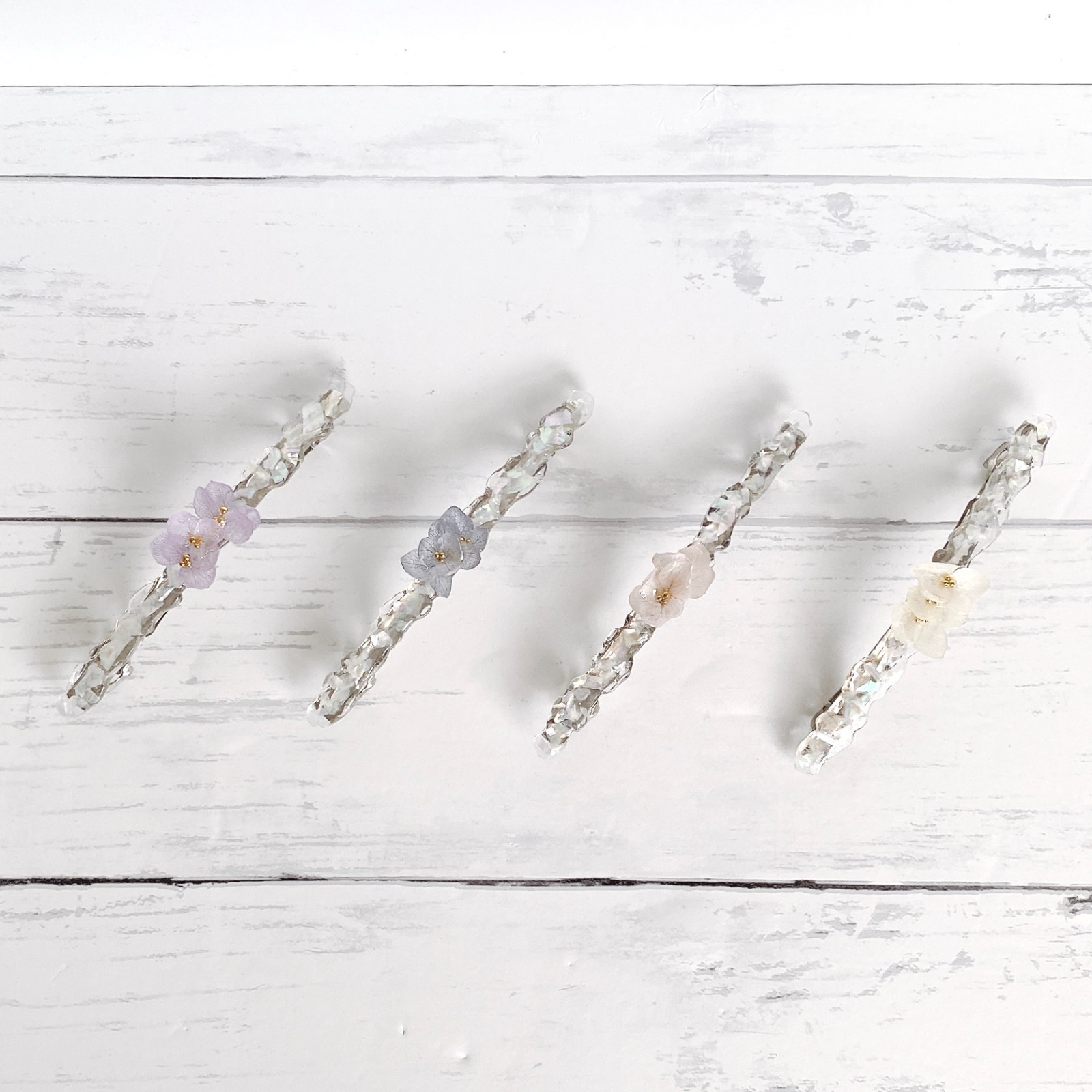 Real Hydrangea & Shell Resin Hair Barrette | Handmade Floral Hair Clip