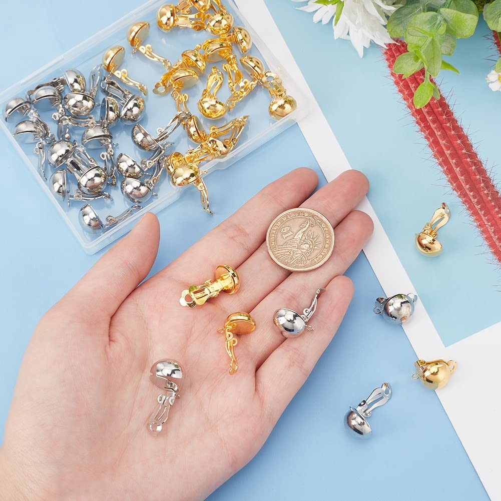 40pcs Clip-on Earring Converters, Brass Easy Open Loop Findings for Non-Pierced