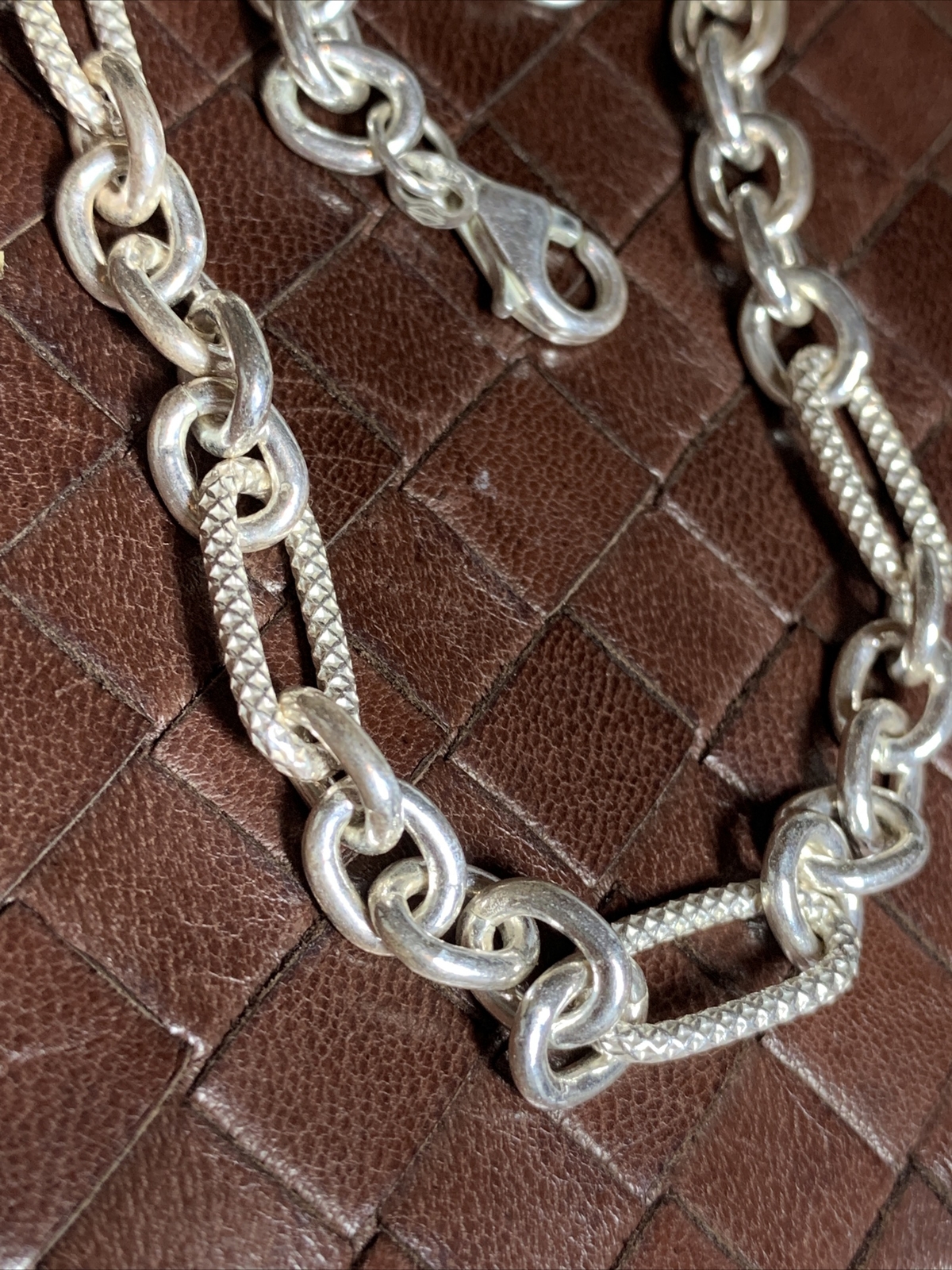 Sterling Silver Diamond-Cut Flat Figaro Rolo Link Chain 20″ Italy Necklace
