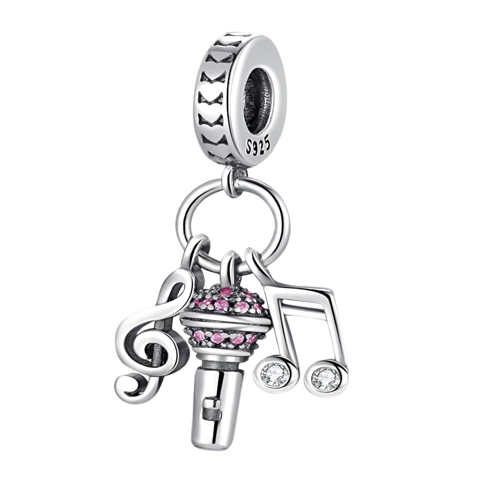 Microphone Charm 925 Sterling Silver Music Bead for Dangle Bracelet Case L