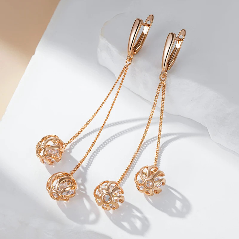 Elegant luxury earrings drop earrings 585 RG rose gold rose gold with zircon 8.4g