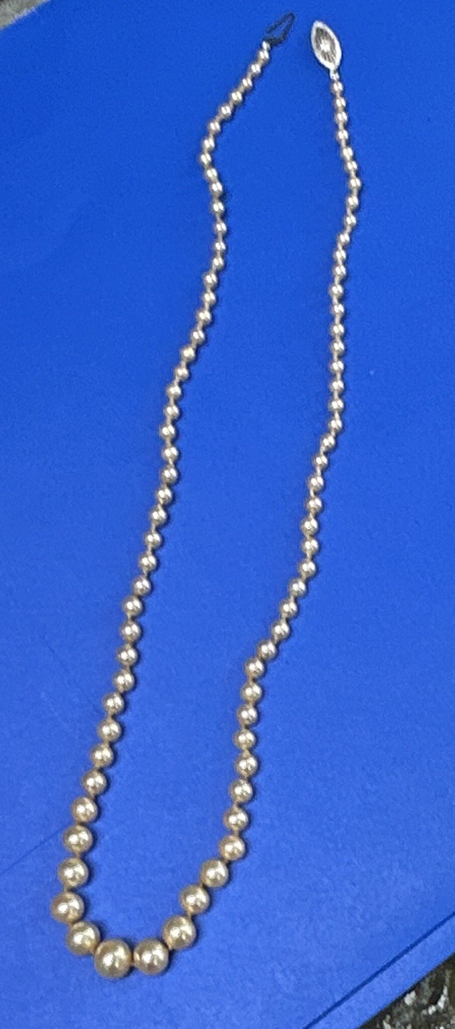 Mid-Century 18” Strand Faux Champagne Pearls 10k gold clasp