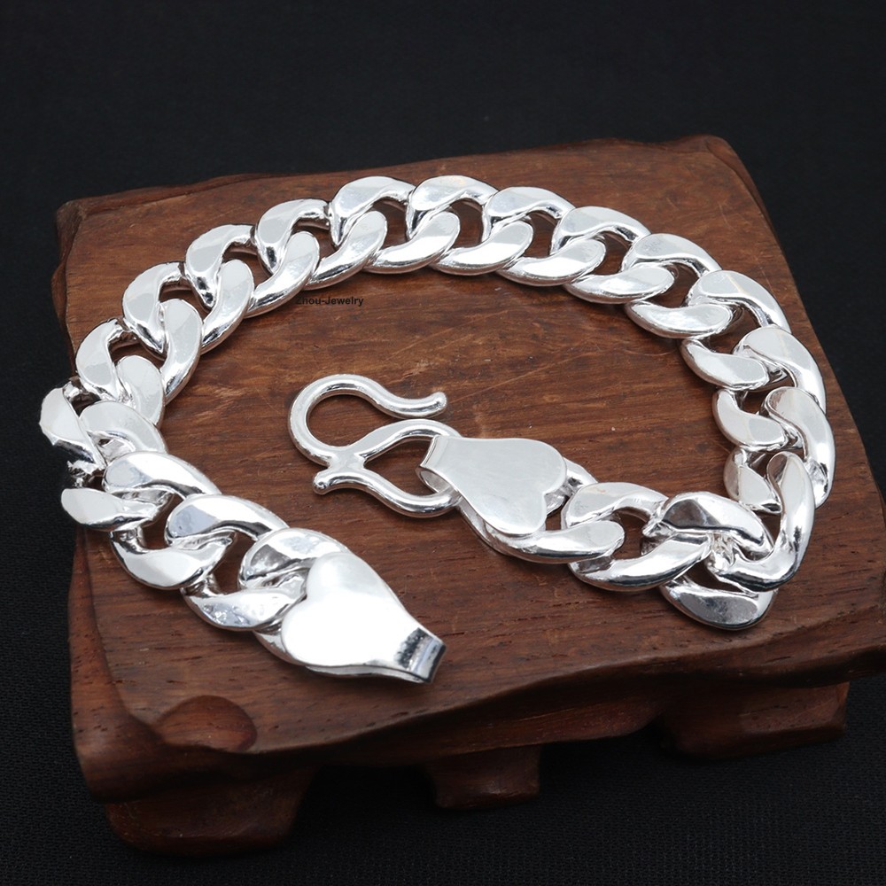 New Pure 999 Fine Silver Bracelet 12mm Curb Link Chain 21cm/8.26inch Men Women