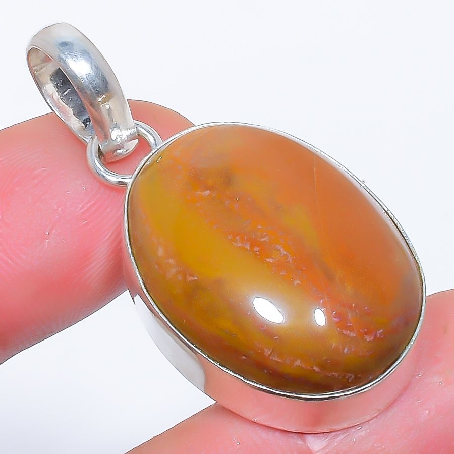 Natural Polychrome Jasper Gemstone 925 Silver Plated Jewelry Pendant 1.6″ T294