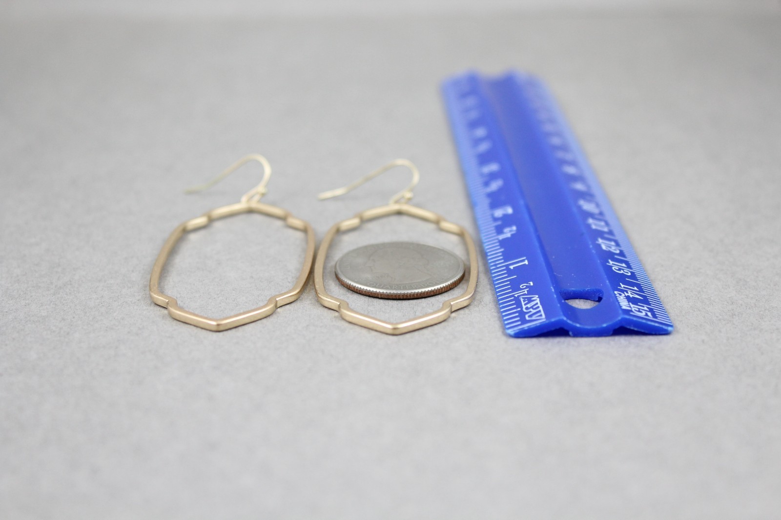 Gold oval teardrop earrings dangle cutout filigree oval outline 2.75″ long