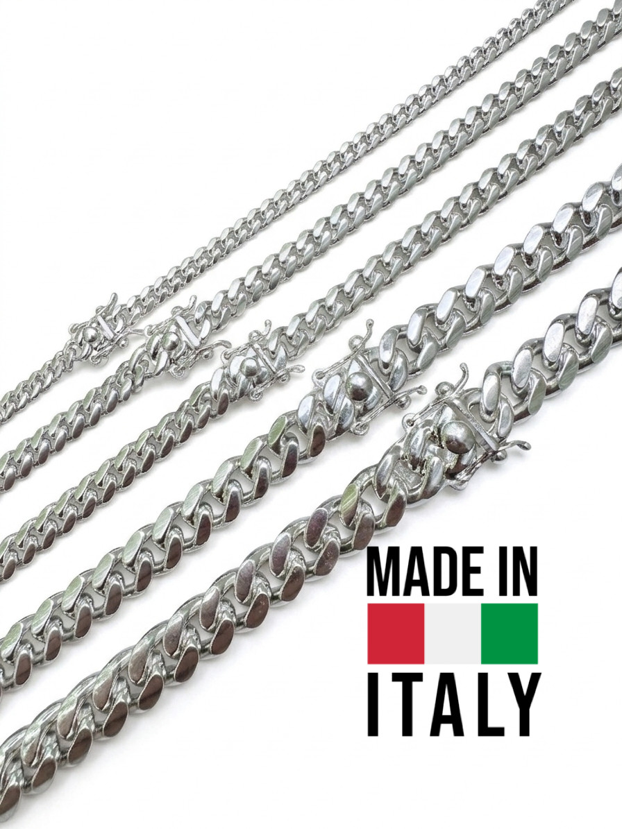 Real Miami Cuban Link Chain Or Bracelet Solid 925 Sterling Silver Box Lock ITALY