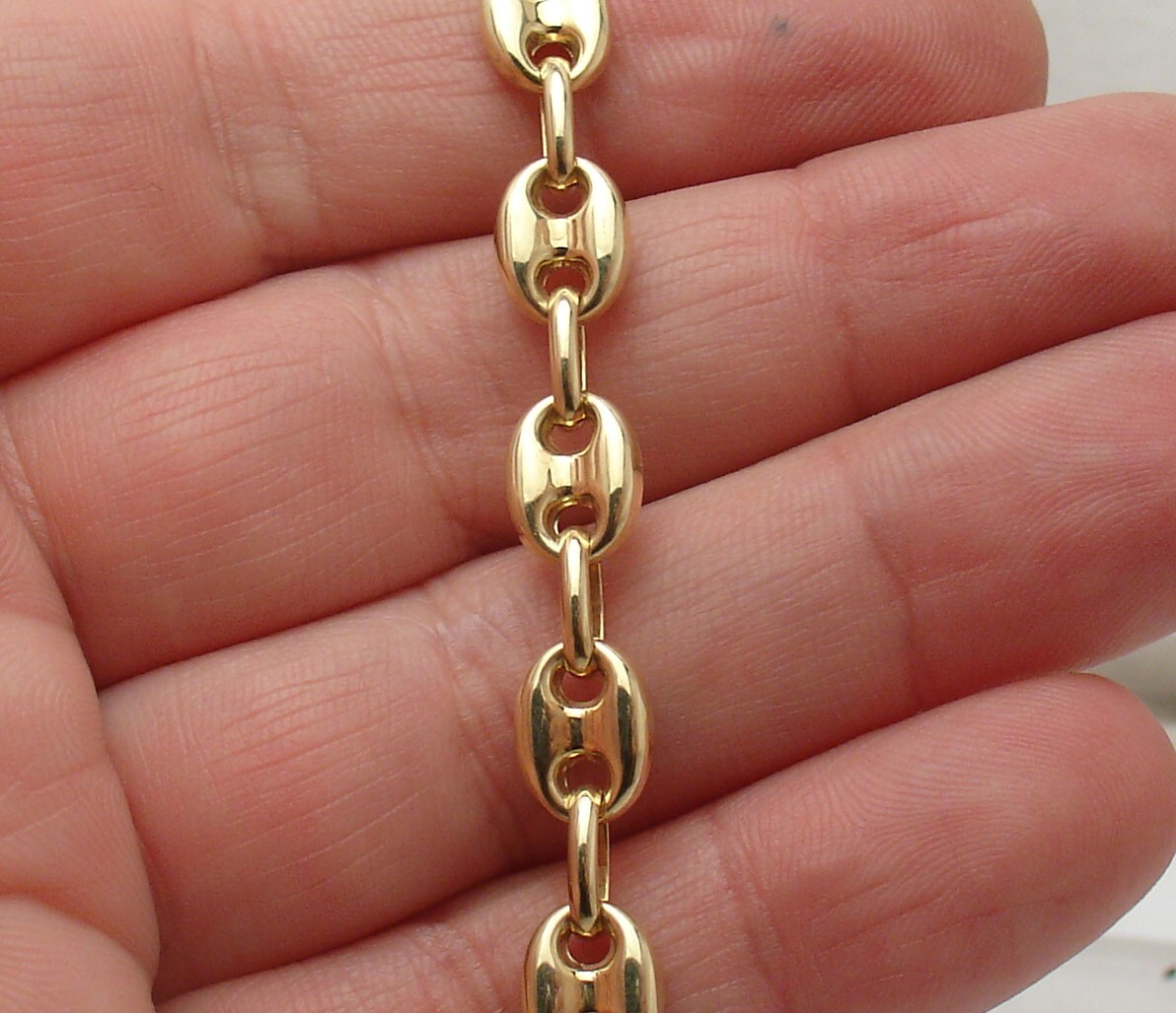 7.6mm Unisex Puffed Mariner Anchor Link Chain Bracelet Real 10K Yellow Gold