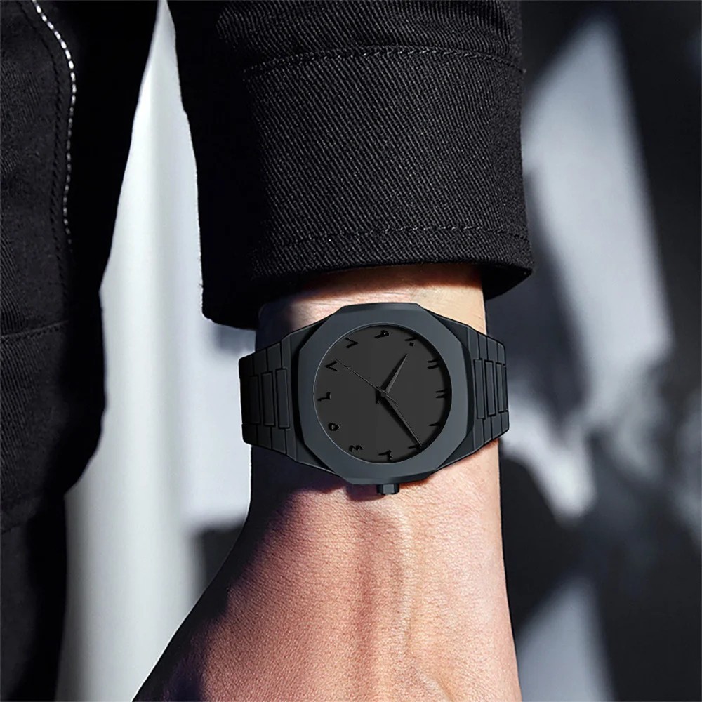 Men’s Quartz Watch Casual Business PC Strap Splash Resistant Black Wrist Watch