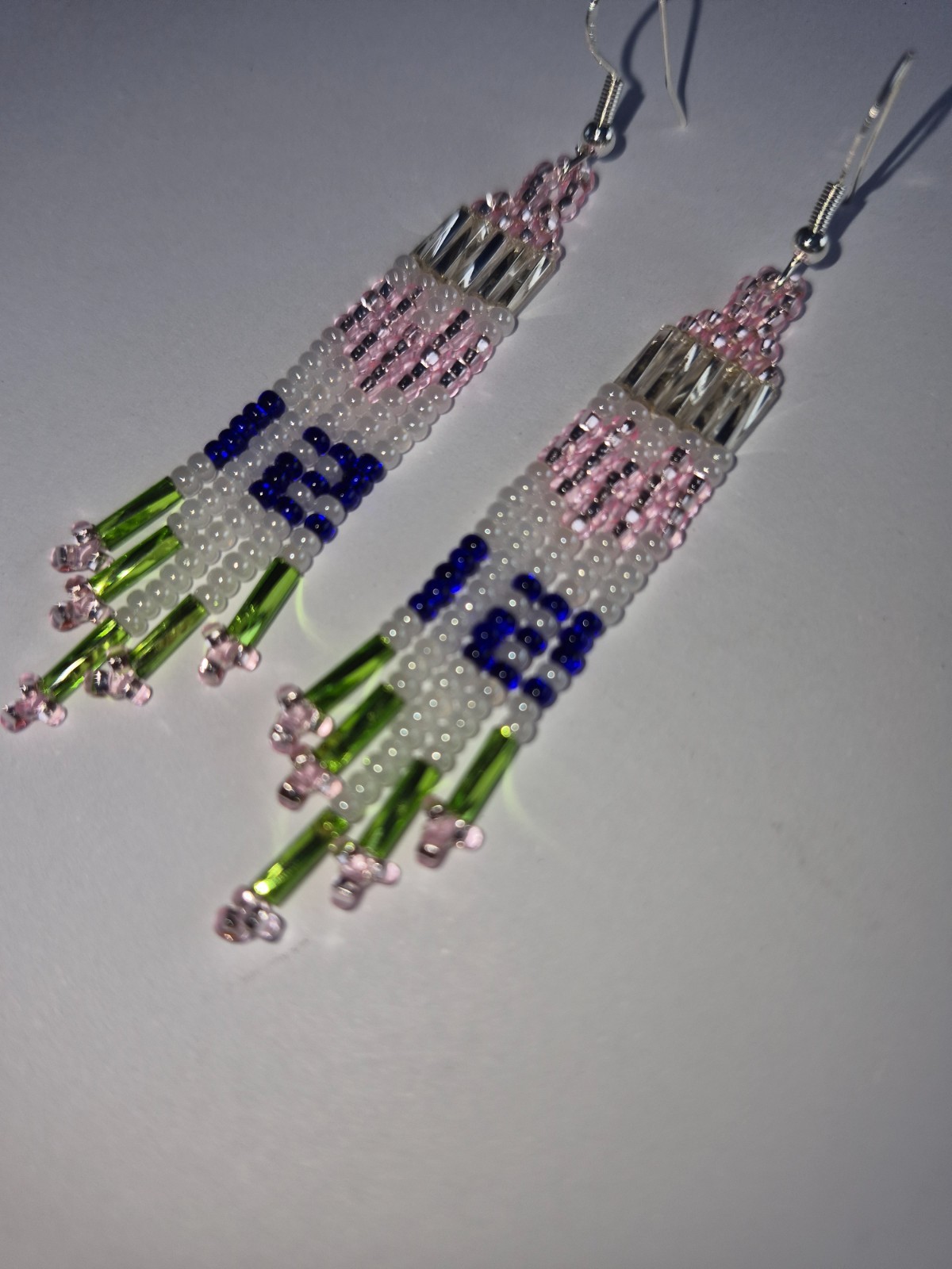 Native American Beaded 12th Woman Team Spirit Earrings with pink hearts