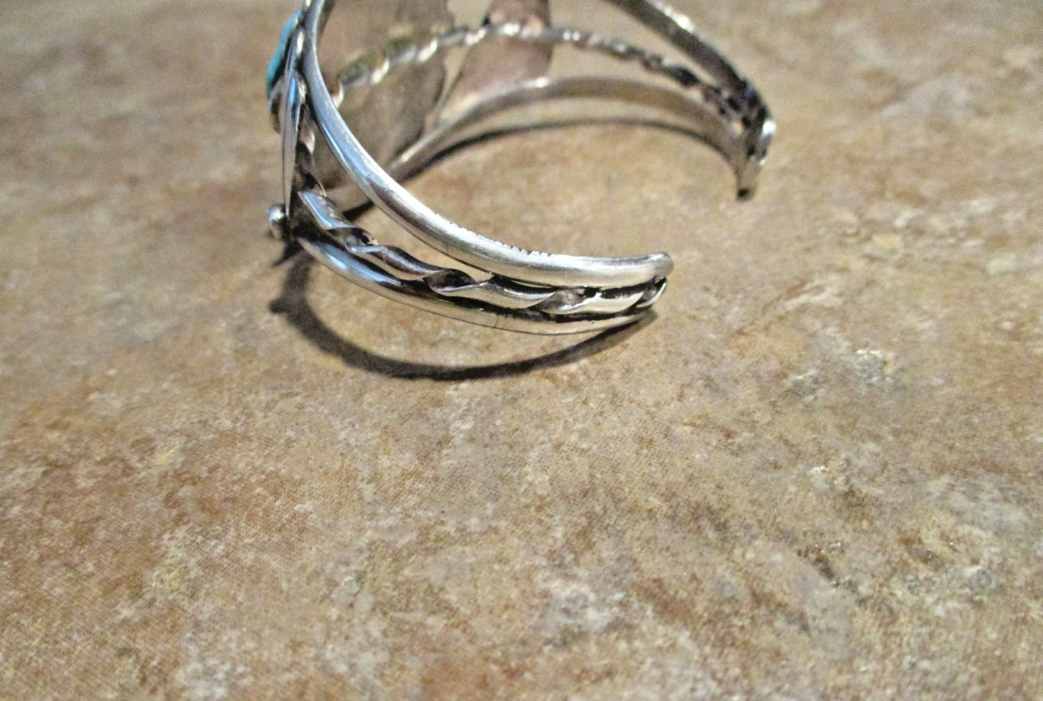 FINE Vintage Navajo Sterling Silver SEA FOAM Turquoise Applique Bracelet Sign FS