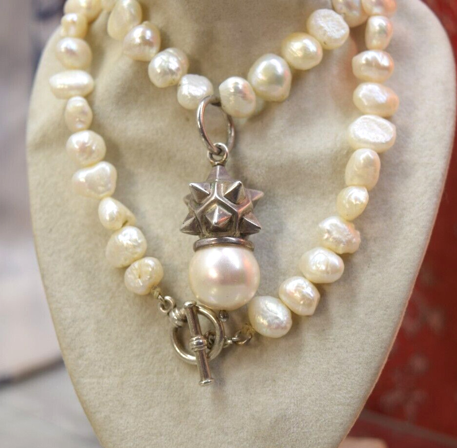 Vintage Sterling 14.2 mm South Sea cultured Pearl & Fresh water pearl necklace