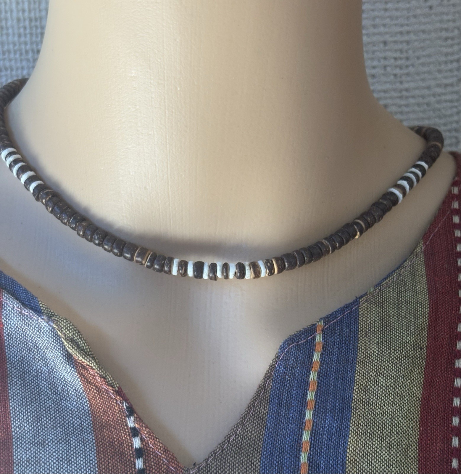 Beaded Choker Necklace Ball/Bead Chain Brown Silver White 18 in