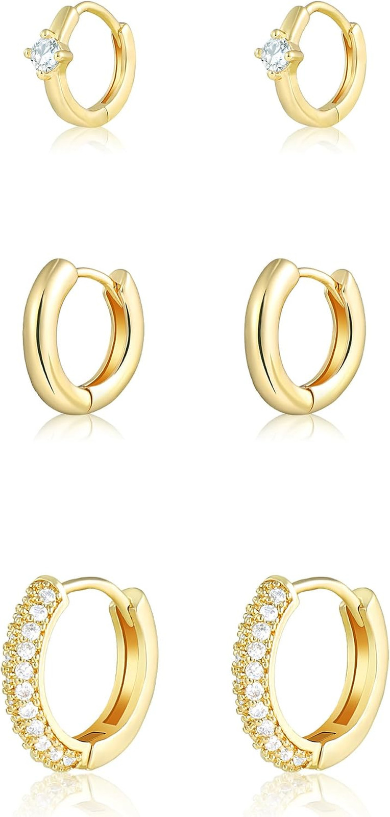 Gold Hoop Earrings Set for Women, 3 Pairs 14K Gold Plated Huggie Hoop Earring Hy