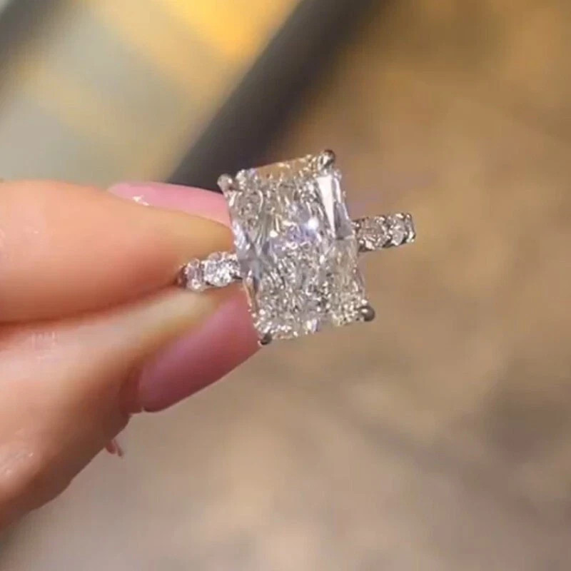 RARE 5.30 Ct Radiant Cut Certified White Diamond Silitaire Ring 925 Silver