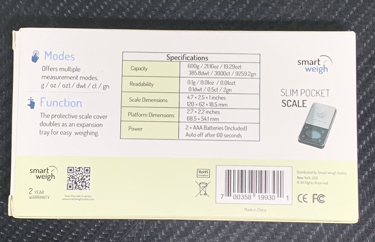 Smart Weigh ZIP600 Ultra Slim Digital Pocket Scale 600g by 0.1g – NEW IN BOX!