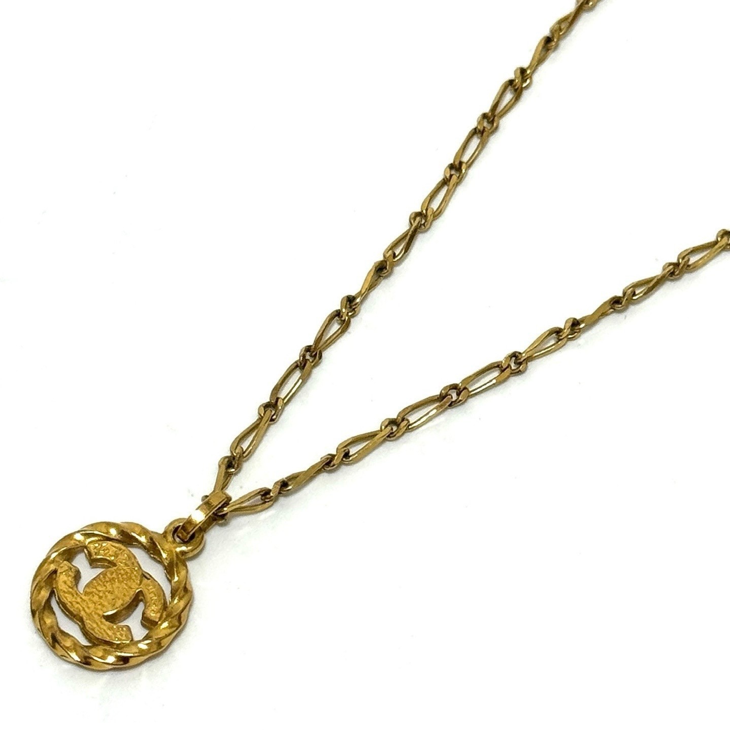 CHANEL 3433 COCO Mark CC Logo Necklace Rhinestone Gold Vintage Authentic JAPAN
