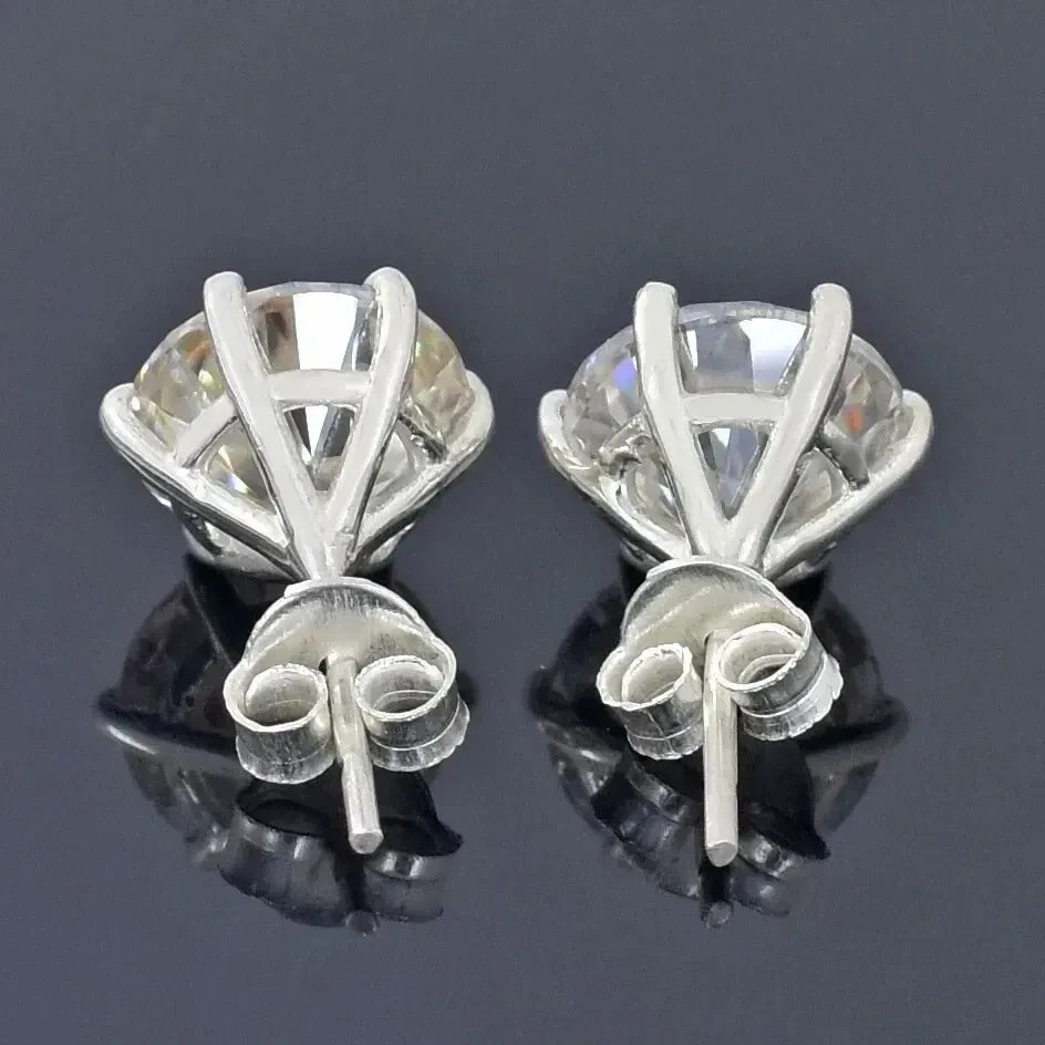 RARE 13.00 Ct Certified Round White Diamond Solitaire Studs In 925 Silver.