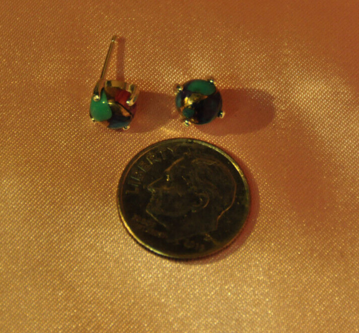 DALIHA COPPER TURQUOISE MULTI COLORED CABOCHON ROUND SHAPE 6MM STUDS