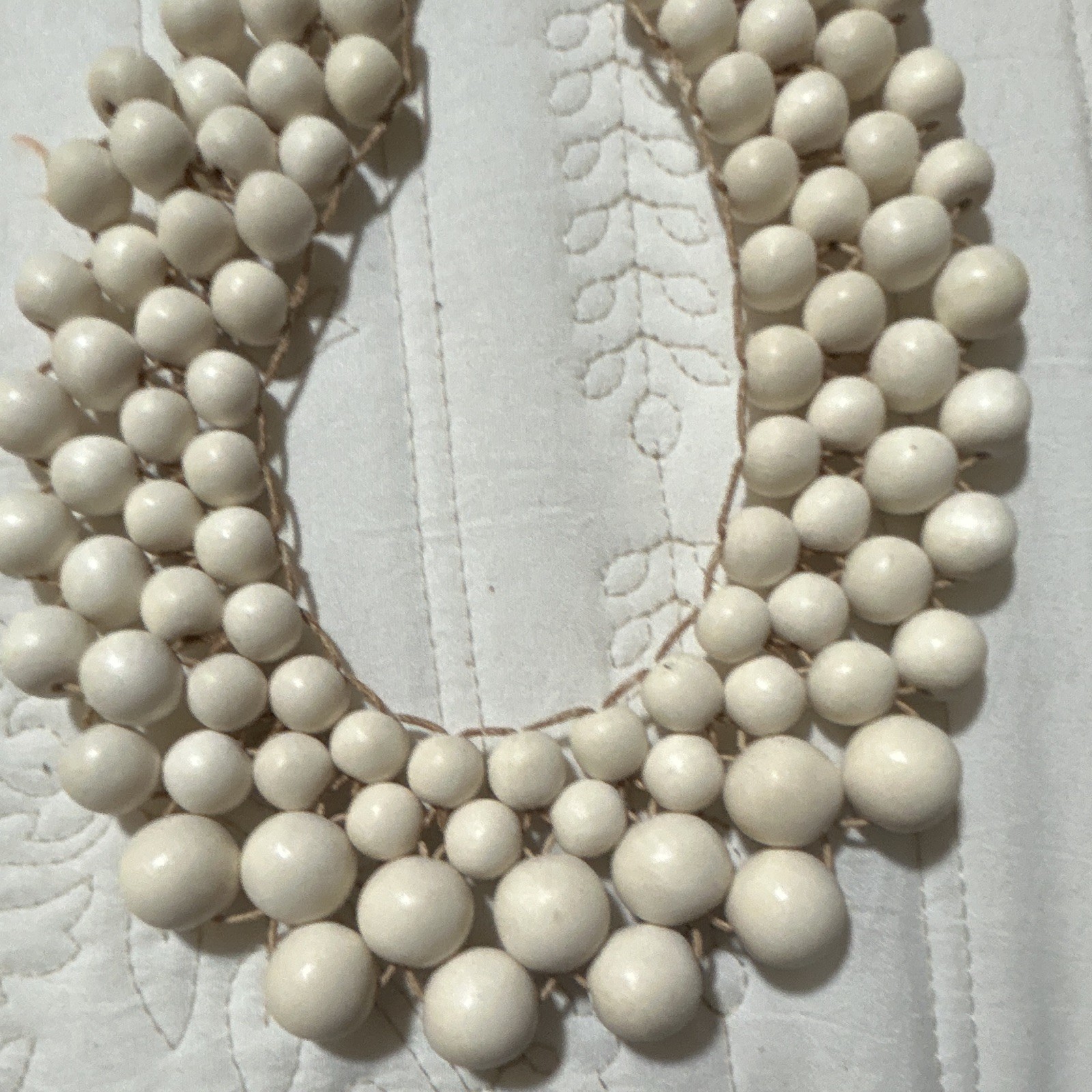 White Multi-Strand Beaded Bib Statement Necklace Adjustable Link Chain Lobster
