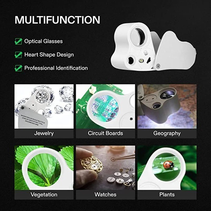 30X 60X LED Illuminated Jeweler’s Loupe – Foldable Magnifier for Coins & Gems