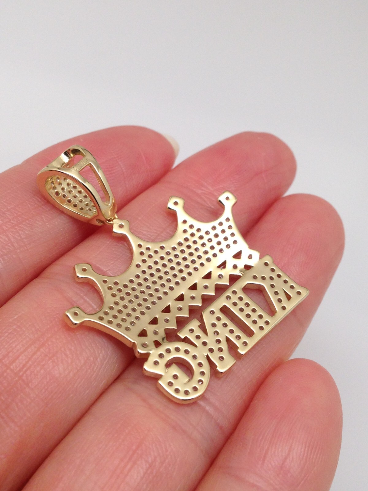 925 Sterling Silver CZ Gold Crown King Pendant Men 23.5mm(0.93″)/35mm(1.38″)