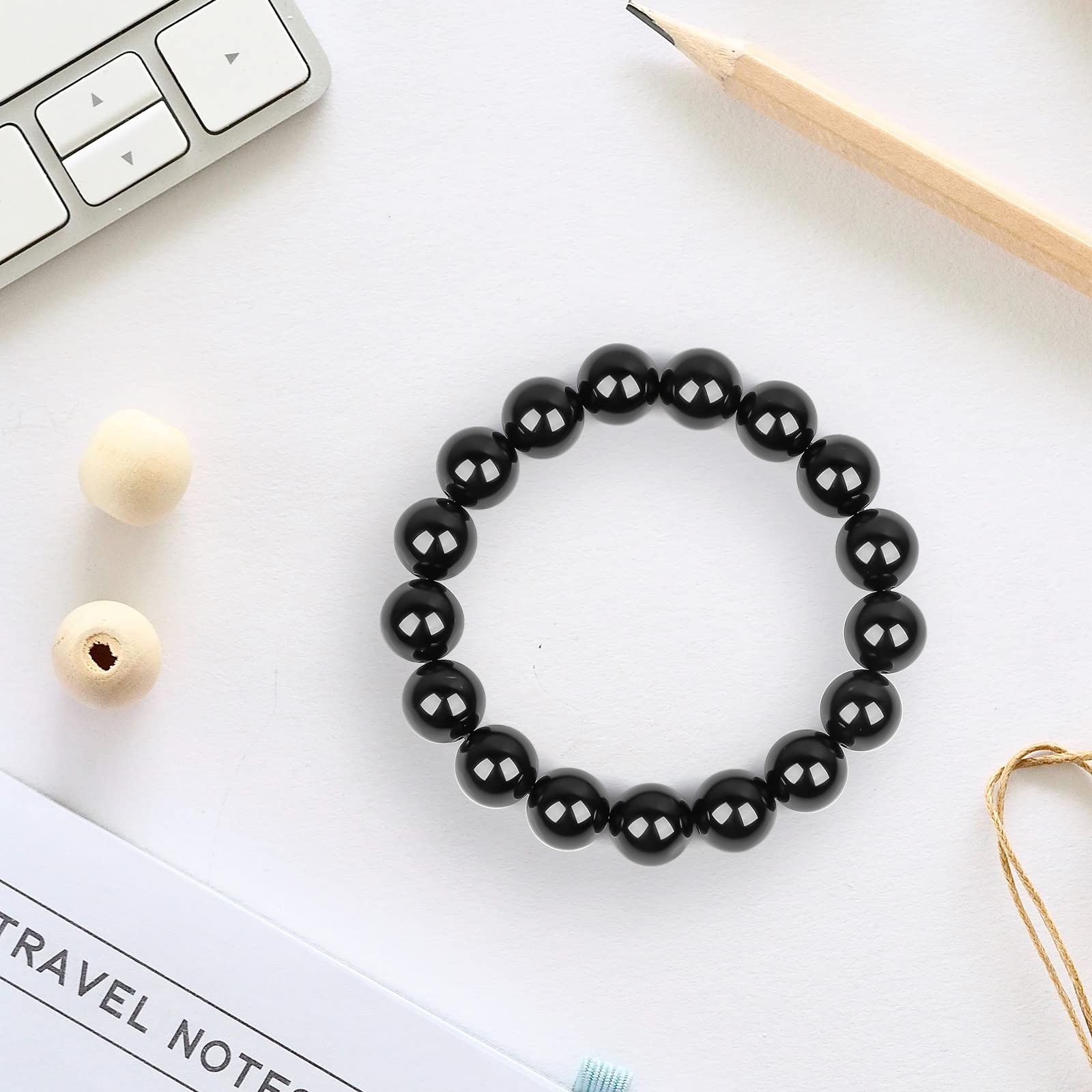 Protection Bracelet-Natural 6.3 inches – 7.3 inches, Black Obsidian (12MM)