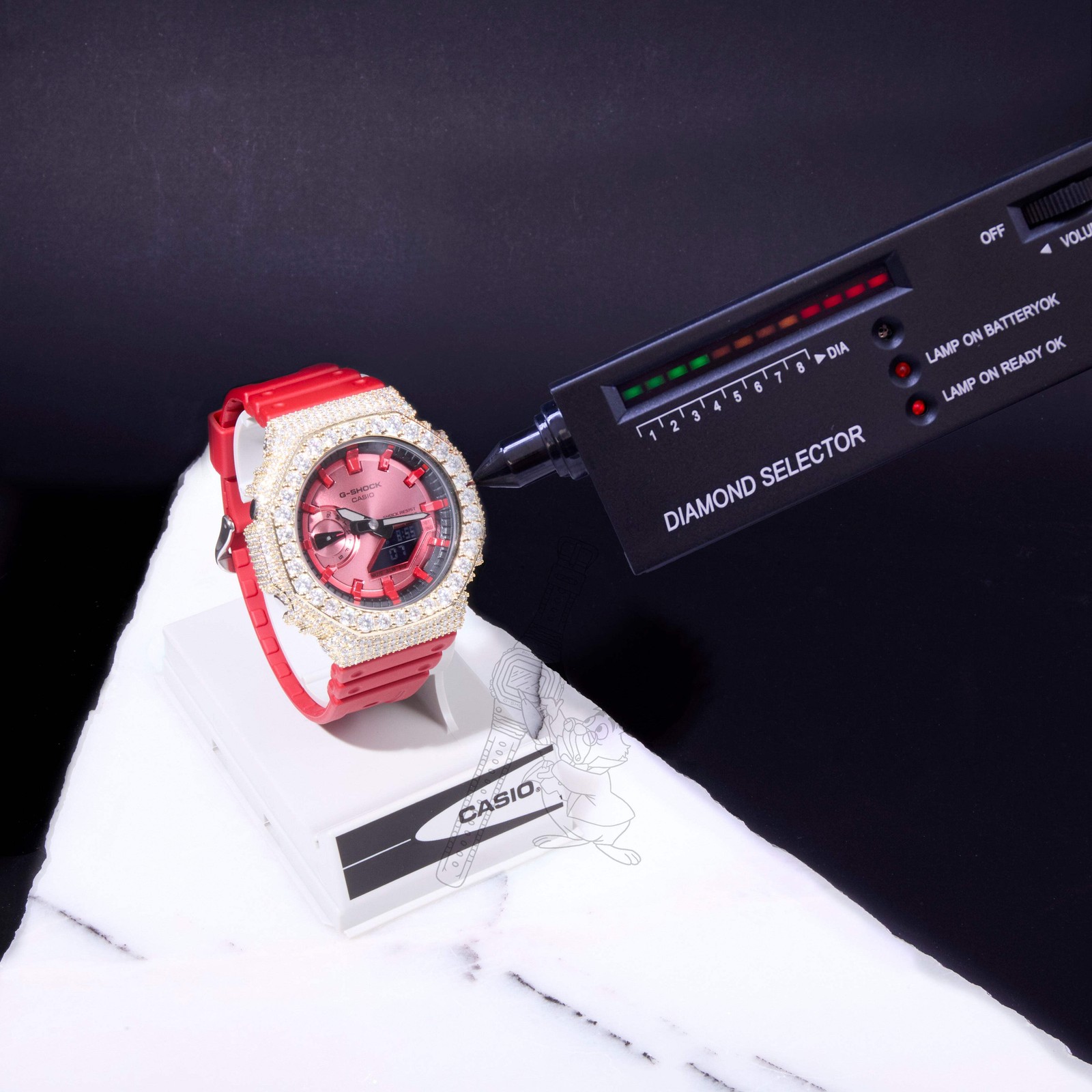 Casio G-Shock GA2100 Red Dial Iced Out Moissanite Mod D Color VVS Men’s Watch