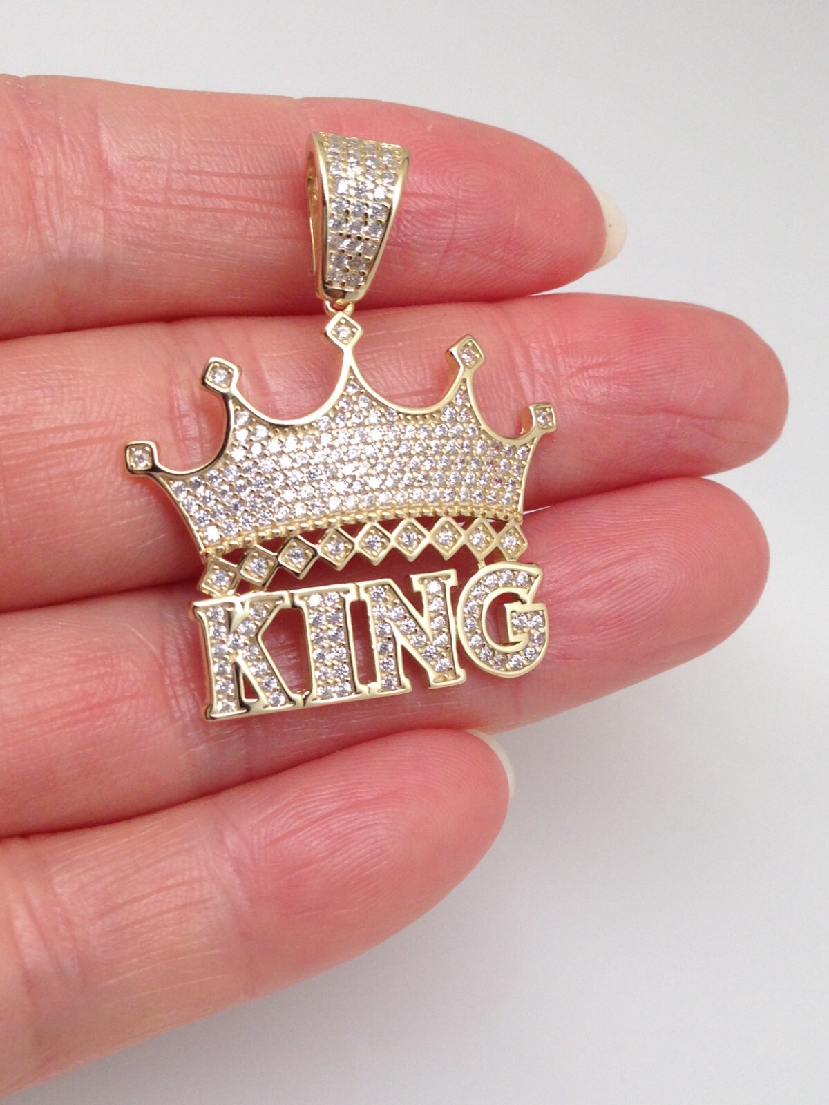 925 Sterling Silver CZ Gold Crown King Pendant Men 23.5mm(0.93″)/35mm(1.38″)