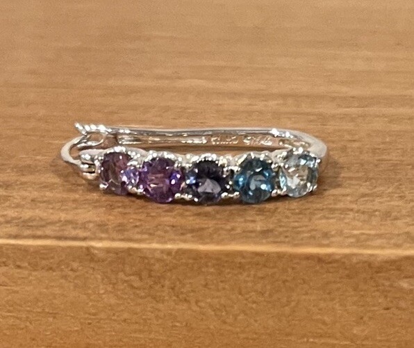 Gemstone Shades Of Amethyst, Sky Blue Topaz, Blue Topaz Line Earrings 925