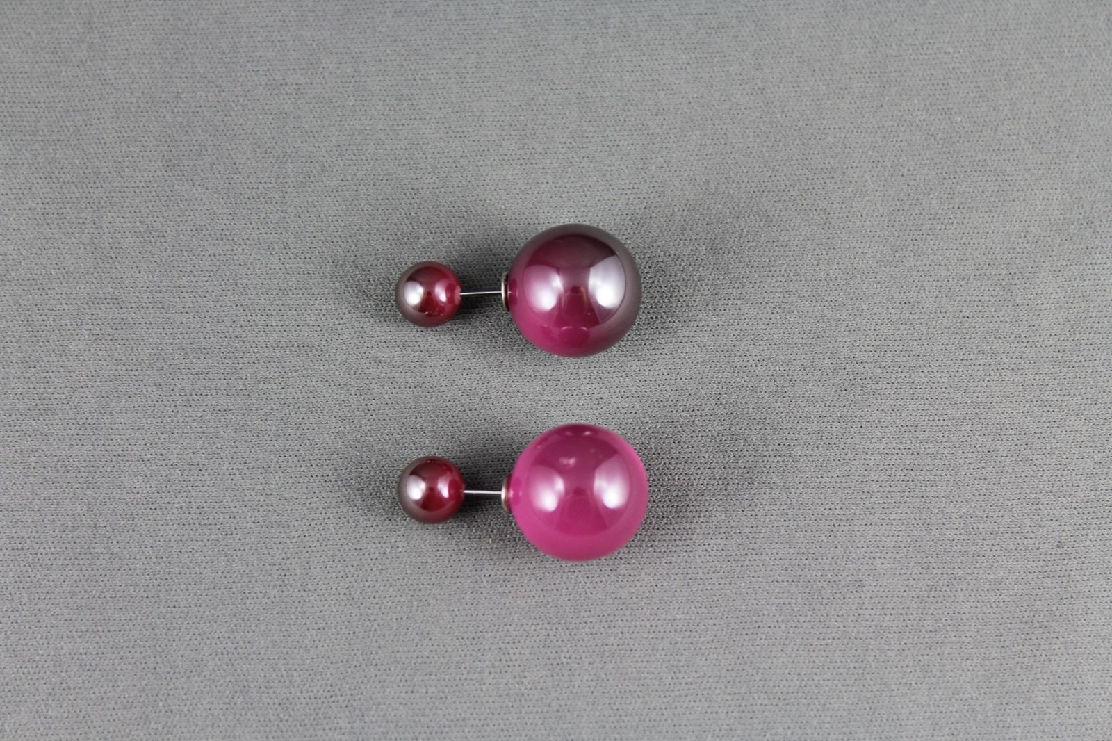 fuchsia front back earrings double ball post stud stick reversible ear jacket