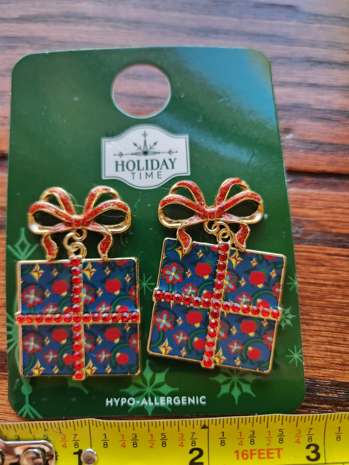 Holiday Time Christmas Earrings Blue Christmas Present Holiday Gift Bow Festive