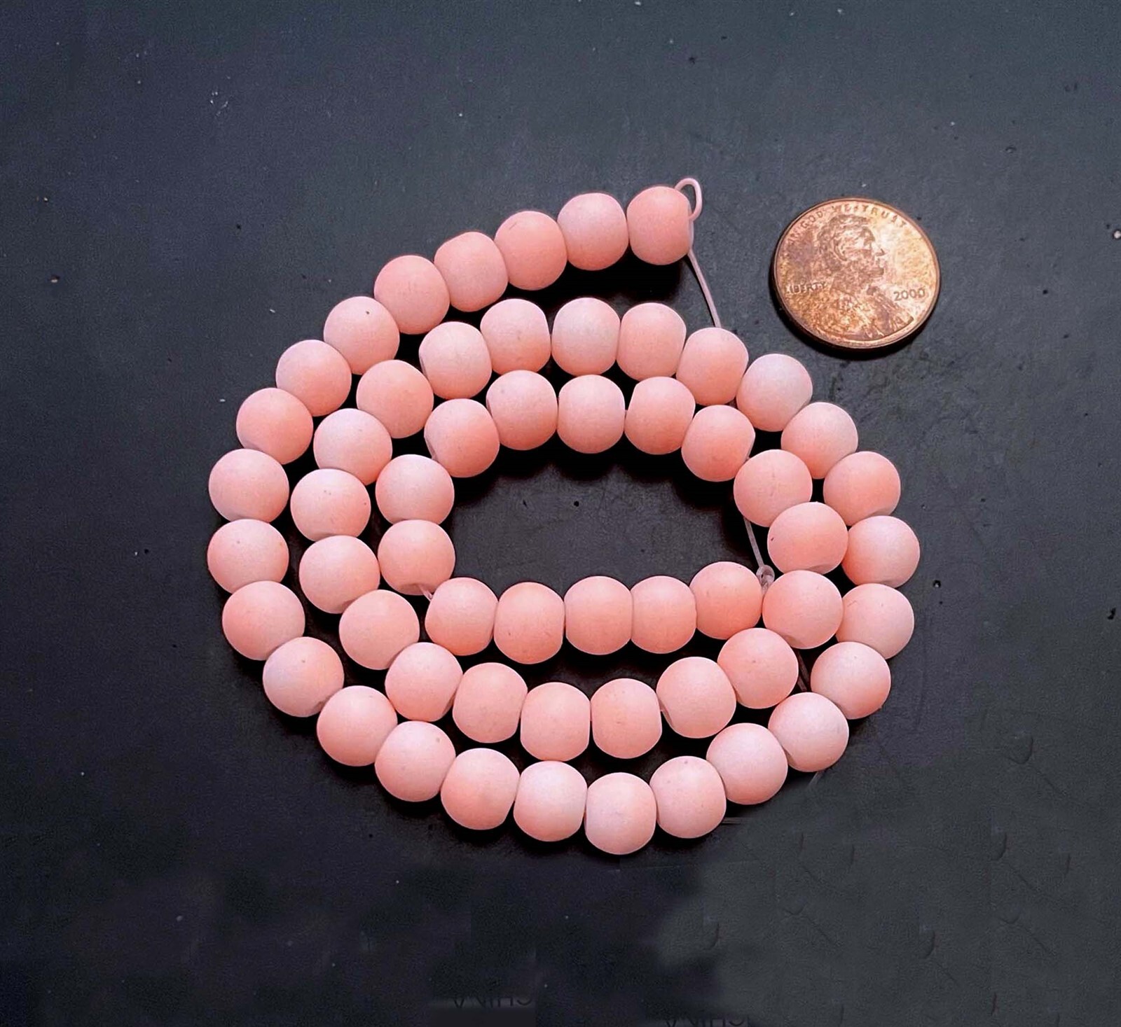 8mm Matte Frosted Neon Rubber Glass Round Beads – Peach two tone 16″