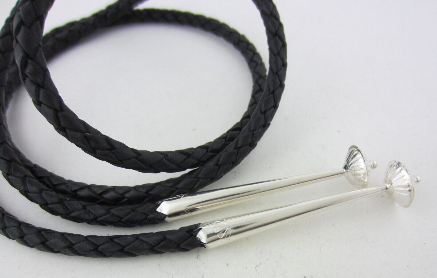 43.5″ Top Quality Black Leather 6 Ply Bolo Tie Cord & Large Sterling Silver Tips