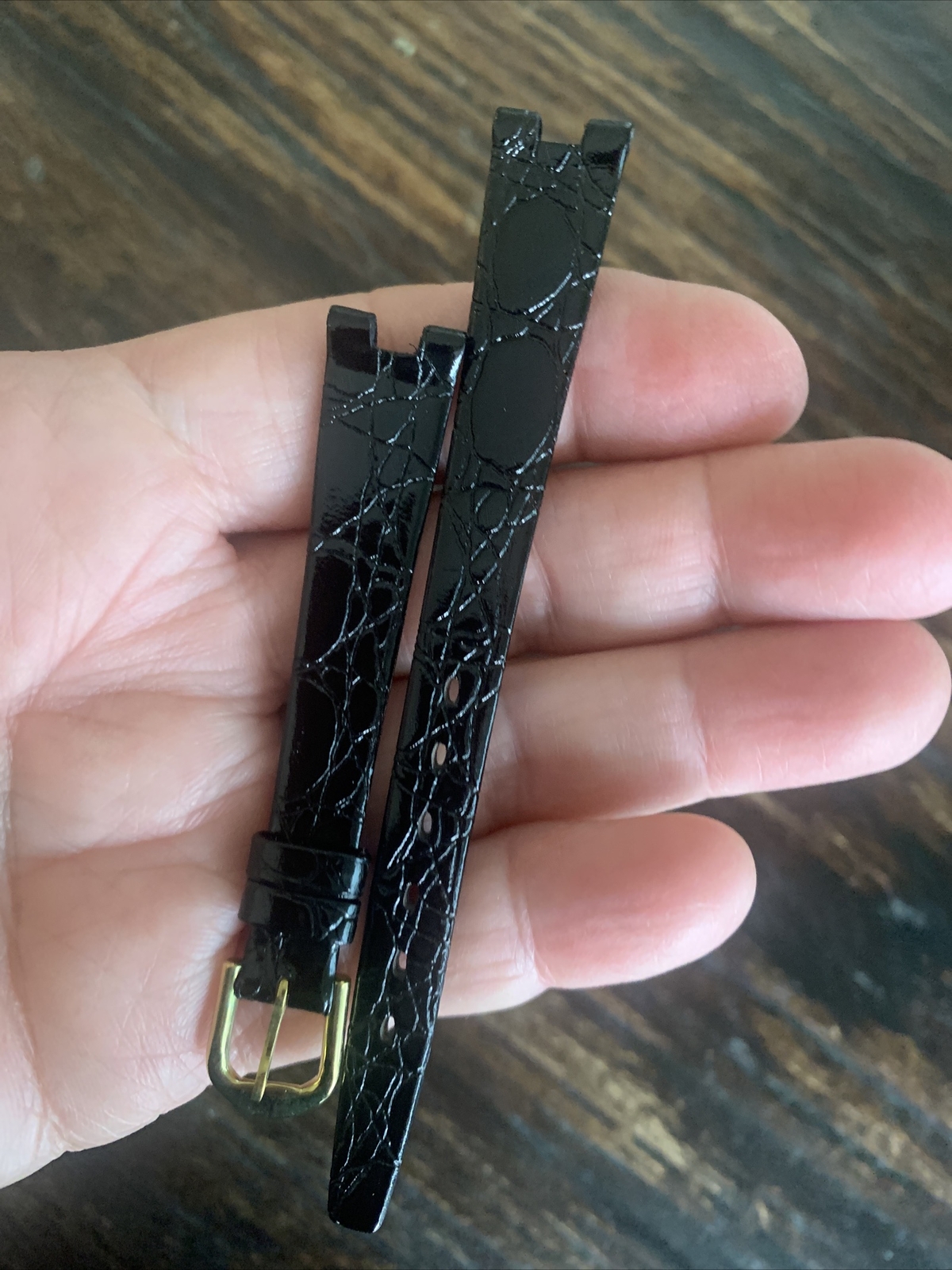 Jacques Edho Thin Shiny Black Alligator Print Leather Strap 12 mm (4mm Cut) 6.5″