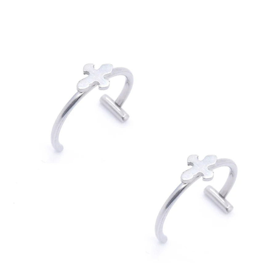 2PCS Trendy 10mm Stainless Steel Punk Clip on Fake Piercing Nose Wrap Lip Rings