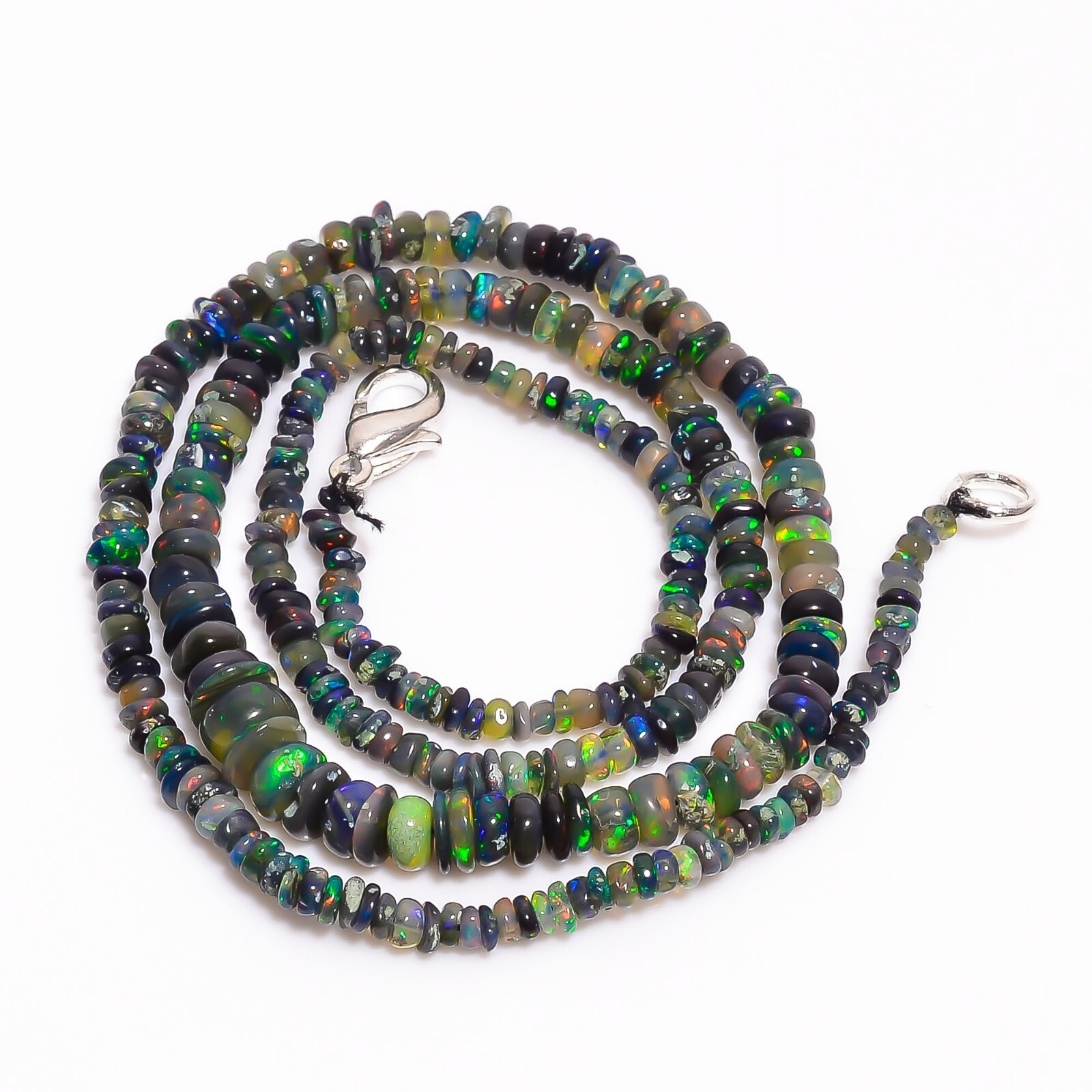 Natural Black Ethiopian Opal Smooth Rondelle Beads 3X2 6X4mm Necklace 17Inch”