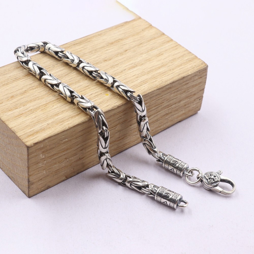 Real 925 Sterling Silver 4mm Byzantine Link Chain Men’s Bracelet 8.26inch