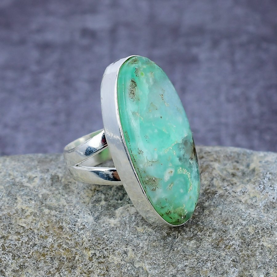 Lemon Chrysoprase Gemstone Handmade Solid 925 Sterling Silver Jewelry Ring