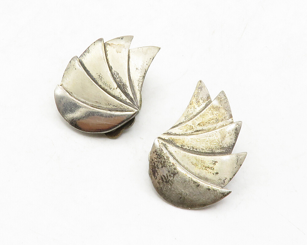 925 Sterling Silver Vintage Dark Tone Modernist Non Pierce Earrings EG6669