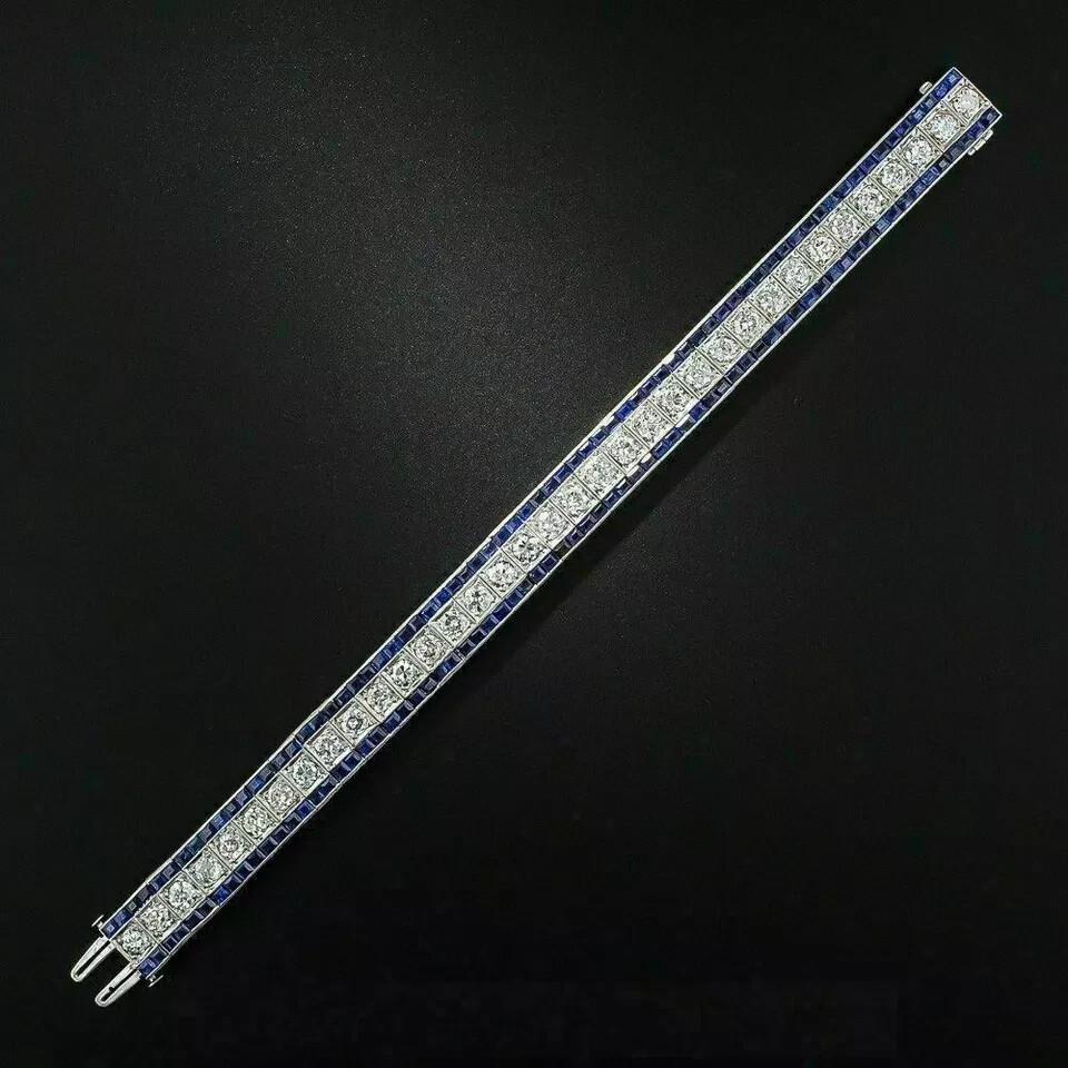 Men’s Tennis Bracelet 15CT Lab Created Diamond&Sapphire 14k White Gold Plated 8″